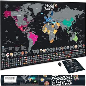 Bonanzana - Wereldkaart om te Krassen XXL - 70 x 42 cm - 25 Levensmiddelen & 197 Vlaggen - Kras Wereldkaart - Scratch Off World Map - Kraskaarten