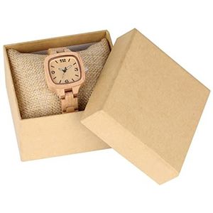 Handgemaakt Eenvoudige vierkante houten horloge damesklok slanke licht-ultra analoge volledige bamboe houten armband dameshorloges Huwelijksgeschenken (Color : Bamboo with box)