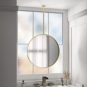 Plafond hangende ronde spiegel voor badkamer wasruimte, zwevend plafond gemonteerde giek en metalen frame wand make-up spiegel scheerspiegels voor thuis of hotel modern decoratief, goud