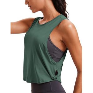 CRZ YOGA Dames Pima Cotton Workout Tank Crop Sport Shirt Mouwloos Yoga Running Tops Grafiet Groen S