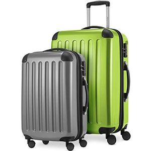 HAUPTSTADTKOFFER - Alex - 2-delige kofferset harde schaal glanzend, middelgrote koffer 65 cm + handbagage 55 cm, 74 + 42 liter, TSA, appelgroen-zilver, 65 cm, Kofferset