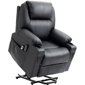 HOMCOM elektrische stastoel, massagestoel met stahulp, fauteuil met ligfunctie, tv-stoel met afstandsbediening, zijzakken, PU, zwart
