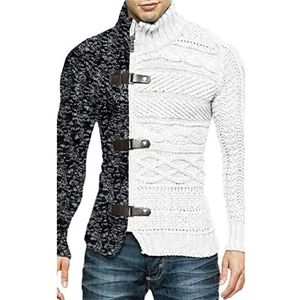 Wintertrui, Herfst Winter Trui met Hoge Hals, Kleur Matching, Leren Gesp, Lange Mouwen, Gebreid Vest, Europees en Amerikaans(Light Gray,M)