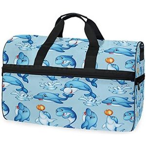 Baby Blue Sea Ocean Dalphin Sport Zwemmen Gym Tas met Schoenen Compartiment Weekender Duffel Reistassen Handtas voor Vrouwen Meisjes Mannen