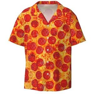 OdDdot 3D Pizza Pepperoni Print Heren Button Down Shirt Korte Mouw Casual Shirt voor Mannen Zomer Business Casual Jurk Shirt, Zwart, L