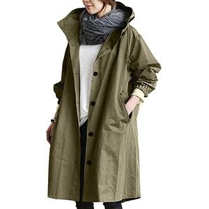 Winter Ternch Jas Vrouwen Lange Oversized Windjack Dames Casual Effen Kleur Hooded Uitloper Plus Size S-5Xl KaloryWee, legergroen, XXL