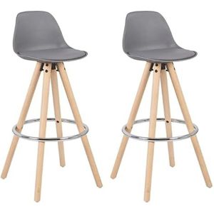 Bar Kunstleer barkrukken 2 sets, houten poten, ergonomische toonbankstoelen met lage rugleuning, keukenkrukken, antislip design barkrukken Krukken (Size : Grey-)