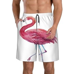JIAWUJYNB Flamingo's print strandshorts voor heren, lichtgewicht, sneldrogend trekkoord zwembroek met zakken, Wit, XL