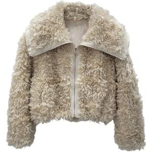 CakfLjkhl Dames Winterjassen Nepbont Cropped Jacket Lange Mouwen Ritssluiting Pluizig Warme Buitenjas,Apricot,L