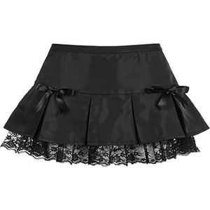 Black Goth Aesthetic Ploofed Rokken Dames Kant Lage Taille Mini Rok Punk Dark Y2K Dance Streetwear Dames Sexy Korte Rok 2021-LX134 black,L