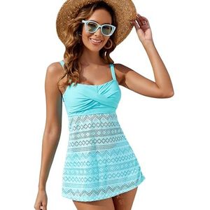 BEACHKINI Vrouwen Tankini,Tweedelige Split Set Zwemkleding,Sport Badpak,Dubbele Schouder Vest Top Met Korte Broek,Groen,EU40