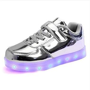 Kerst Schoenen LED-schoenen for kind USB Het opladen van lichtschoenen for jongens Girls Glowing Christmas Sneakers Kerst Elf Schoenen (Color : Silver, Size : 2.5)