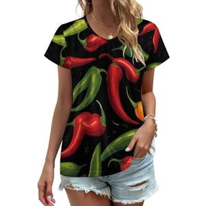 Hot Chili Pepper Dames V-hals T-shirts Leuke Grafische Korte Mouw Casual Tee Tops XL