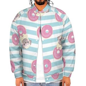 Roze Grappige Mopshond En Donut Grappige Mannen Baseball Jacket Gedrukt Jas Zacht Sweatshirt Voor Lente Herfst