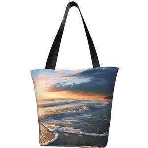 GeRRiT Zeester Oceaan Strand gedrukt Casual Schoudertas Grote Capaciteit Tote Bag Boodschappentas, zeegezicht, Eén maat