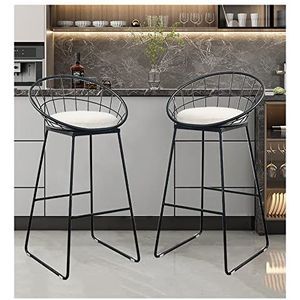 Luxe keukenbarkrukken, set van 2 eetkamerstoelen Fluwelen ontbijtbarstoelen met zwarte metalen poten, hoge krukken voor keukeneiland/thuisbar