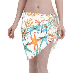 Mariene zeester koraalprint elegante strandwrap, bikini cover-up, badkleding jurk, voor vrouwen, perfect voor zwembad en resort, Zwart, one size