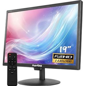 Suprlipy 19 inch FHD kleine IPS-monitor LCD-scherm 1440x900 60Hz 16:10 met HDMI-ingang BNC VGA AV USB Ingebouwde luidsprekers voor CCTV DVR PC RasPi beveiligingscamera