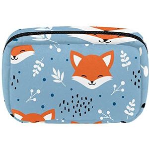 Cosmetische tassen voor vrouwen kleine make-up tas reizen toilettas etui organizer rits vossen blauw, Meerkleurig, 17.5x7x10.5cm/6.9x4.1x2.8in