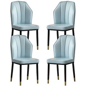 GEIRONV Metalen benen dineren stoelen set van 4, keuken woonkamer lounge teller stoelen waterdicht PU Lederen zijstoel Eetstoelen (Color : Light blue)