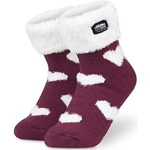 CityComfort Warme damessokken met ABS-noppen en knuffelfleece, Bourgognerood wit