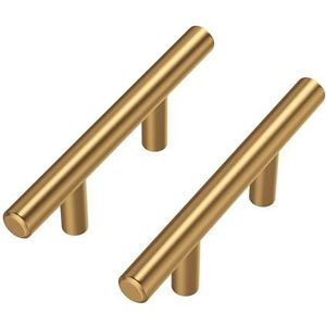 goldenwarm 5 stuks goudkleurige deurgrepen, voor keukenkasten, goud, LS201GD64, meubelgrepen, gouden handgrepen, keuken, 64 mm, gatafstand