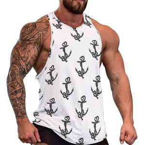 Zwart-wit ankers heren tanktop grafische mouwloze bodybuilding T-shirts casual strand T-shirt grappige sportschool spier