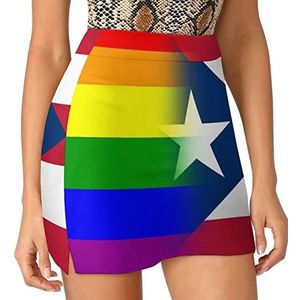 LGBT Pride And Puerto Rico Flag Dames Skorts Hoge Taille Tennisrok Gelaagde Korte Mini Rok Culottes Skorts Met Zakken 4XL