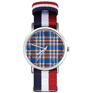 Blauw En Oranje Plaid Automatisch Horloge Voor Mannen Vrouwen Mode Quartz Horloge Armband Polshorloge Voor Thuiskantoor