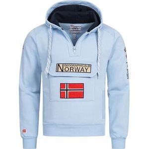 Geographical Norway Gymclass Heren - Hoodie voor Mannen Kangaroo Pocket Zip UK - Sweatshirt Logo Pullover Hoody Warm Lange Mouw - Truien Heren Lente Zomer Herfst Winter, Hemelsblauw, XL