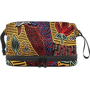 Grote capaciteit reizen cosmetische tas,Wilde kalkoen abstracte rode bloemen, make-up tas, waterdichte make-up tas organisator, Meerkleurig, 27x15x14 cm/10.6x5.9x5.5 in