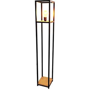 Tecnokit Staande lamp van ijzer en hout, zwart, vloerlamp voor woonkamer, kantoor, bar, 20 x 20 x 125 cm, met plank voor planten en voorwerpen, gemaakt in Italië