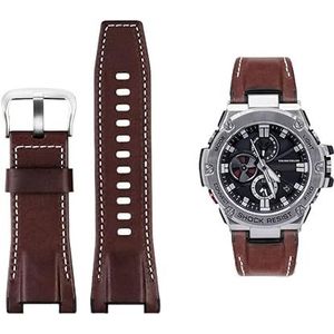 Mannen Canvas lederen horlogebandje 26 MM Fit for Casio GST-B100 S130 W300GL 400G W330 GST-W120L s120 W130L S100 Serie horloge accessorie (Color : Brown silver buckle, Size : 26mm)