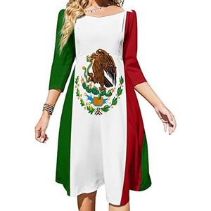 Mexicaanse vlag dames lange mouw swing jurk schattige stropdas terug A-lijn mini zonnejurk