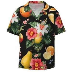 YJxoZH Tropisch fruit print heren overhemden casual button down korte mouw zomer strand shirt vakantie shirts, Zwart, XL