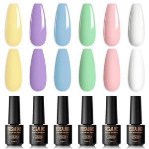 ROSALIND UV nagellak Pastel, 6 kleuren Mini schellak Macaroon roze paars groen blauw wit geel Soak Off UV LED nagellak Gel Polish Set voor lente zomer