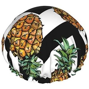 Ananas Met Zwart-Wit Gestreepte Gedrukte Douche Cap Waterdichte Herbruikbare Elastische Badmuts Dubbellaags Verstelbare Elastische Band Bad Haar Cap Voor Vrouwen Mannen Spa Salon