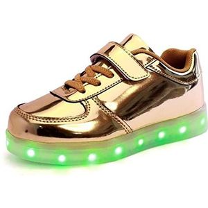 Kerst Schoenen LED-schoenen for kind USB Het opladen van lichtschoenen for jongens Girls Glowing Christmas Sneakers Kerst Elf Schoenen (Color : Gold, Size : 13)