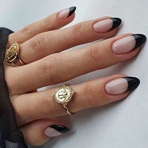 24 stuks ovale korte kunstnagels met slang- en sterpatroon, zwart Frans, nepnagels kort, amandel medium voor vrouwen, nagels nepnagels voor nagels kunst 28zwart & frans 1