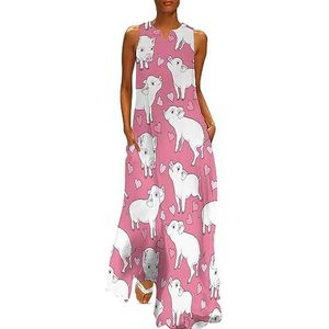 Mini Pigs And A Hearts dames enkellengte jurk slanke pasvorm mouwloze maxi-jurken casual zonnejurk 4XL