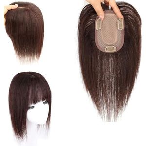 8/12inch Haar Toppers For Vrouwen 100% Echt Menselijk Haar Toupetje Met Pony 8x12cm Zijden Basis Haar Stukken Clip In Korte Rechte Haarverlenging For Dunner Haar Wiglets (Size : 30cm)