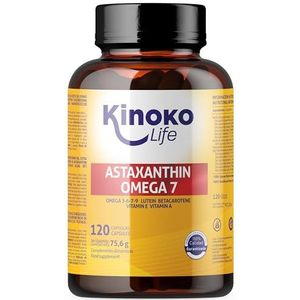 Astaxanthine en Omega7 uit duindoornolie - 120 capsules met omega's 3, 6, 7, 9, luteïne, bètacaroteen, vitamine E en A. Glutenvrij. GMO-vrij