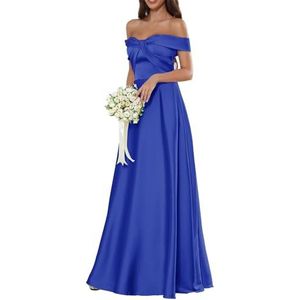 HPPEE Off-shoulder satijnen bruidsmeisjesjurken voor dames, mouwloos, A-lijn baljurk lange galajurk, koningsblauw, 32