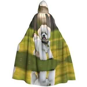 Bxzpzplj Bichon Frise Dog On The Grass mantel met capuchon voor mannen en vrouwen, volledige lengte Halloween maskerade cape kostuum, 185 cm