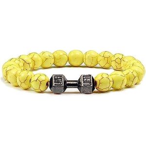 Traintough Halterarmband, Gymheads Armband, Halter Armband voor Mannen Vrouwen, Roestvrij Stalen Barbell Sieraden voor Fitness Mannen, Natuurlijke Zwarte Vulkanische Lava Steen Set Geschenken,