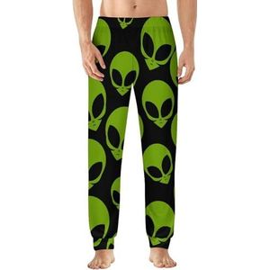 Green Alien Head heren pyjama broek zachte lounge bodems lichtgewicht slaapbroek