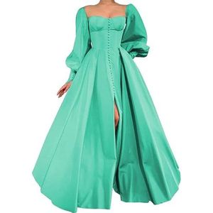 WSEYU Satijnen bruidsmeisjesjurk voor dames, met split, galajurken, plooien, cocktailjurk, grote maten, Turkoois, 42