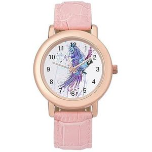 Aquarell Lila Papegaai Horloges voor Vrouwen Mode Sport Horloge Vrouwen Lederen Horloge