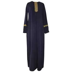 KEERADS- Dames Plus La Taille Imprimer Abaya Jilbab Musulman Maxi Dress Casual Cafétan, lange mouwen, lang, rok, Marinier, XXL