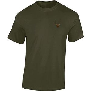 Baddery Jager T-shirt voor heren, geborduurd hert, jacht-T-shirt voor heren, cadeau, kleding, accessoires, Legergroen, M